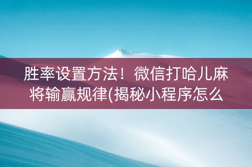 胜率设置方法！微信打哈儿麻将输赢规律(揭秘小程序怎么容易赢)