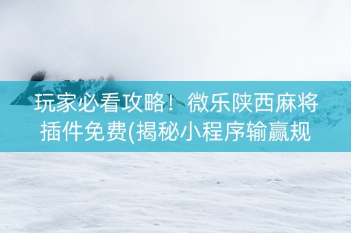 玩家必看攻略！微乐陕西麻将插件免费(揭秘小程序输赢规律)