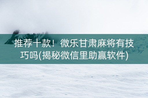 推荐十款！微乐甘肃麻将有技巧吗(揭秘微信里助赢软件)