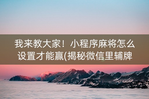 我来教大家！小程序麻将怎么设置才能赢(揭秘微信里辅牌器)