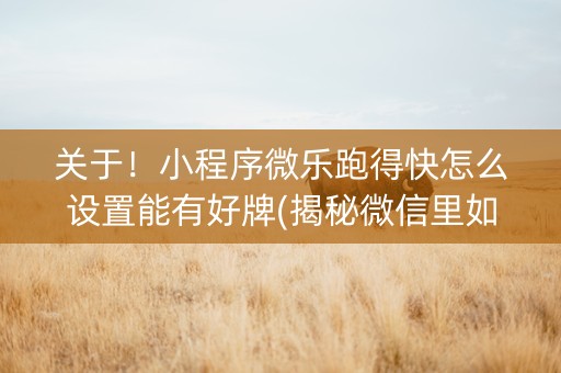 关于！小程序微乐跑得快怎么设置能有好牌(揭秘微信里如何让牌变好)