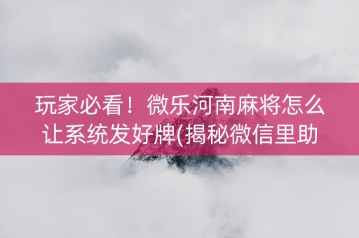 玩家必看！微乐河南麻将怎么让系统发好牌(揭秘微信里助手软件)