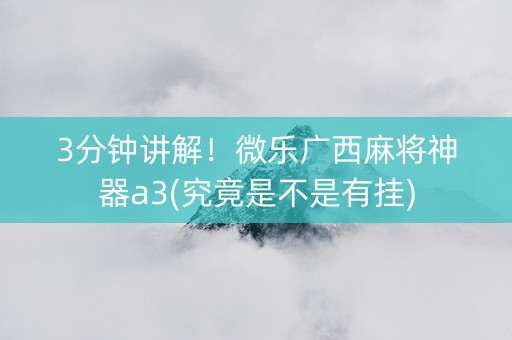 3分钟讲解！微乐广西麻将神器a3(究竟是不是有挂)