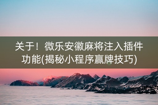 关于！微乐安徽麻将注入插件功能(揭秘小程序赢牌技巧)