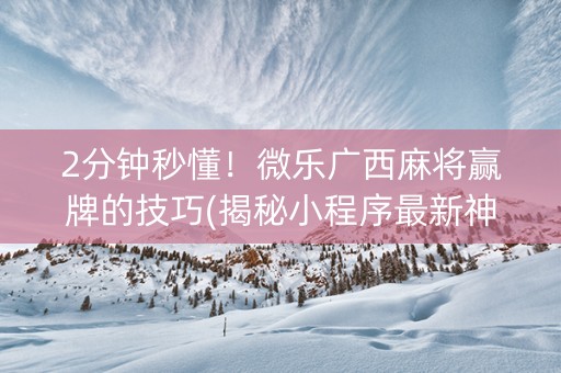 2分钟秒懂！微乐广西麻将赢牌的技巧(揭秘小程序最新神器下载)