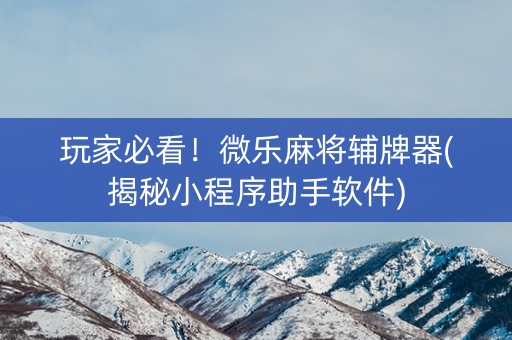 玩家必看！微乐麻将辅牌器(揭秘小程序助手软件)