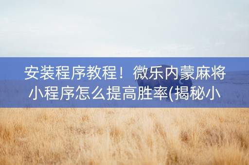 安装程序教程！微乐内蒙麻将小程序怎么提高胜率(揭秘小程序确实有猫腻)