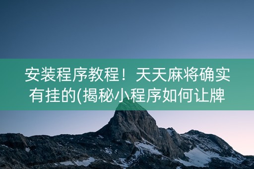 安装程序教程！天天麻将确实有挂的(揭秘小程序如何让牌变好)
