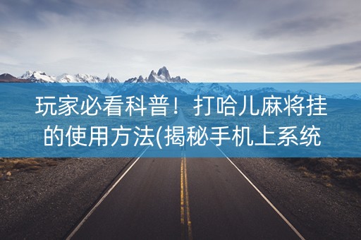 玩家必看科普！打哈儿麻将挂的使用方法(揭秘手机上系统发好牌)