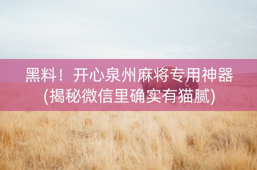 黑料！开心泉州麻将专用神器(揭秘微信里确实有猫腻)