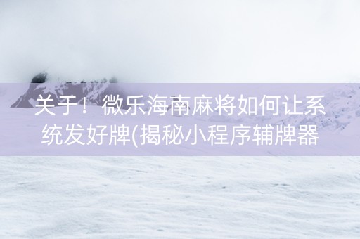 关于！微乐海南麻将如何让系统发好牌(揭秘小程序辅牌器)