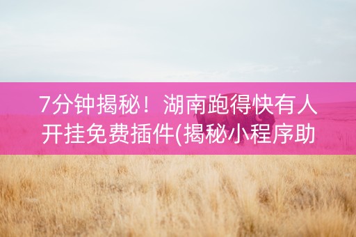 7分钟揭秘！湖南跑得快有人开挂免费插件(揭秘小程序助手软件)