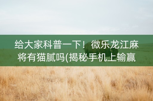 给大家科普一下！微乐龙江麻将有猫腻吗(揭秘手机上输赢规律)