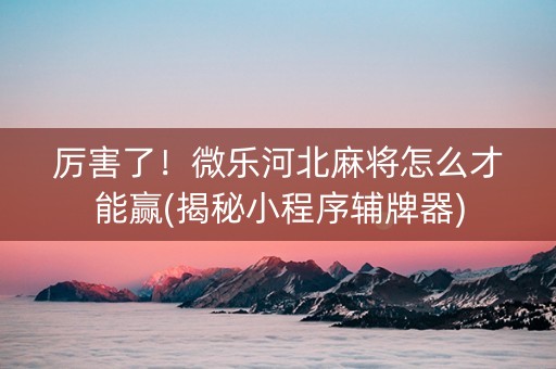 厉害了！微乐河北麻将怎么才能赢(揭秘小程序辅牌器)