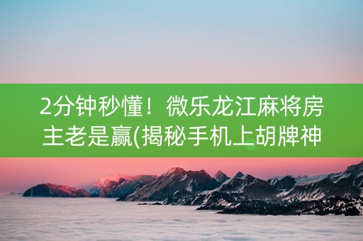 2分钟秒懂！微乐龙江麻将房主老是赢(揭秘手机上胡牌神器)