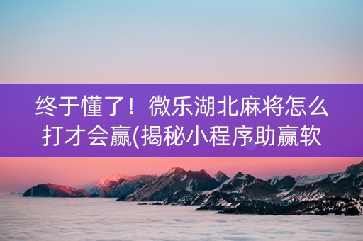 终于懂了！微乐湖北麻将怎么打才会赢(揭秘小程序助赢软件)