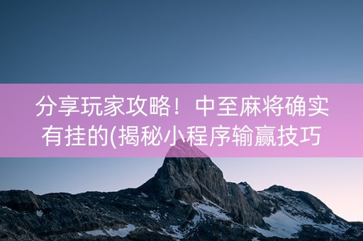 分享玩家攻略！中至麻将确实有挂的(揭秘小程序输赢技巧)