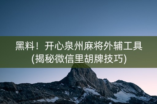 黑料！开心泉州麻将外辅工具(揭秘微信里胡牌技巧)