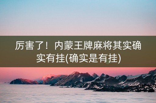 厉害了！内蒙王牌麻将其实确实有挂(确实是有挂)