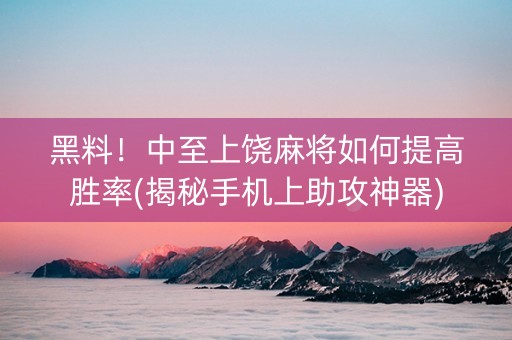 黑料！中至上饶麻将如何提高胜率(揭秘手机上助攻神器)