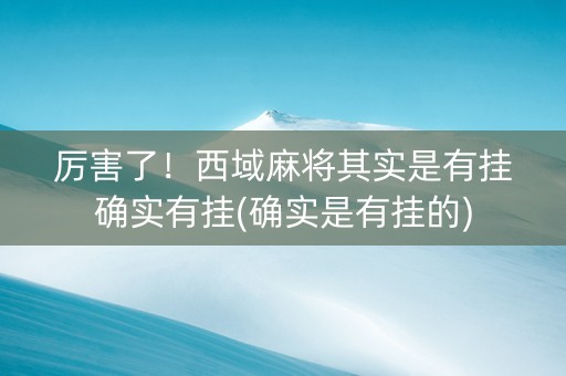 厉害了！西域麻将其实是有挂确实有挂(确实是有挂的)
