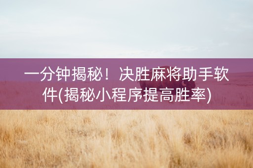 一分钟揭秘！决胜麻将助手软件(揭秘小程序提高胜率)
