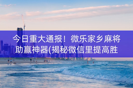今日重大通报！微乐家乡麻将助赢神器(揭秘微信里提高胜率)