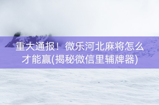 重大通报！微乐河北麻将怎么才能赢(揭秘微信里辅牌器)