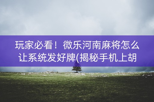 玩家必看！微乐河南麻将怎么让系统发好牌(揭秘手机上胡牌技巧)