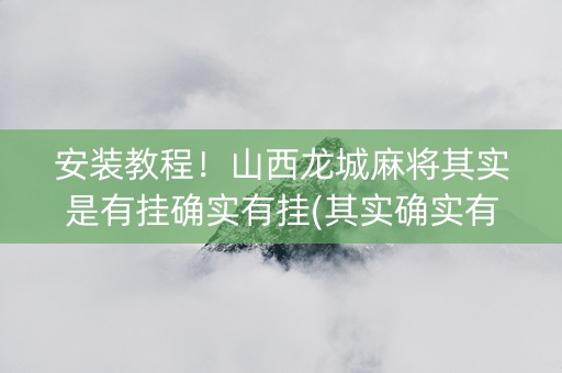 安装教程！山西龙城麻将其实是有挂确实有挂(其实确实有挂)