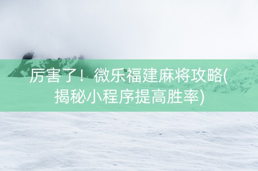厉害了！微乐福建麻将攻略(揭秘小程序提高胜率)