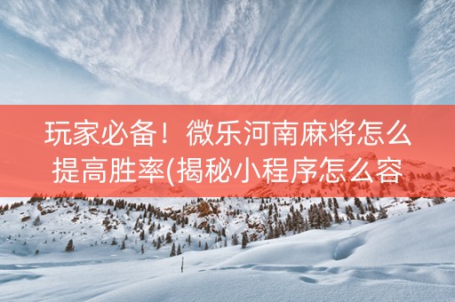 玩家必备！微乐河南麻将怎么提高胜率(揭秘小程序怎么容易赢)