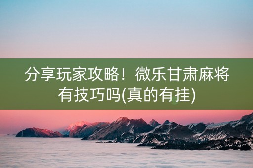 分享玩家攻略！微乐甘肃麻将有技巧吗(真的有挂)