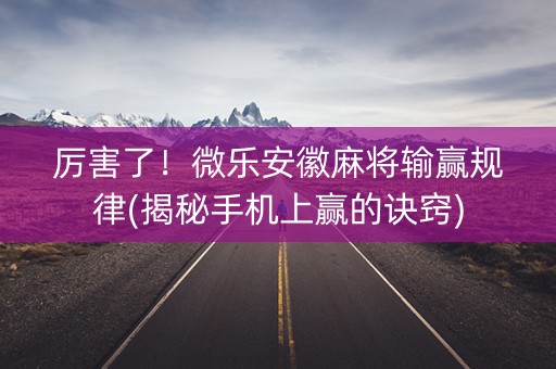 厉害了！微乐安徽麻将输赢规律(揭秘手机上赢的诀窍)