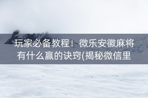 玩家必备教程！微乐安徽麻将有什么赢的诀窍(揭秘微信里输赢规律)