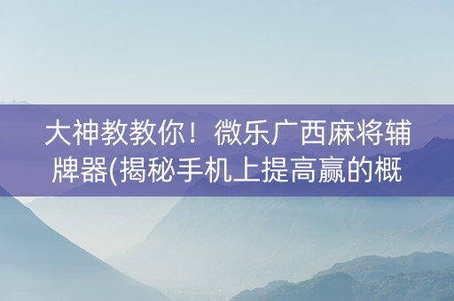 大神教教你！微乐广西麻将辅牌器(揭秘手机上提高赢的概率)