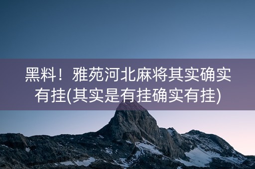 黑料！雅苑河北麻将其实确实有挂(其实是有挂确实有挂)