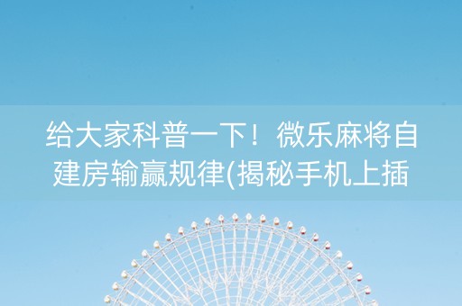 给大家科普一下！微乐麻将自建房输赢规律(揭秘手机上插件购买)