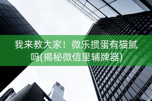 我来教大家！微乐掼蛋有猫腻吗(揭秘微信里辅牌器)