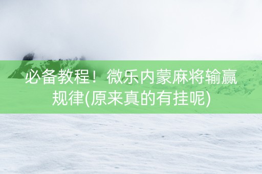 必备教程！微乐内蒙麻将输赢规律(原来真的有挂呢)