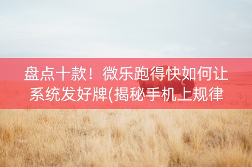 盘点十款！微乐跑得快如何让系统发好牌(揭秘手机上规律攻略)