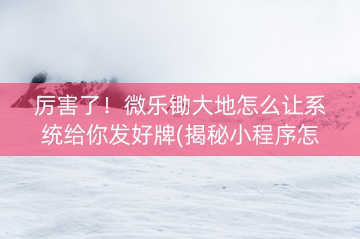 厉害了！微乐锄大地怎么让系统给你发好牌(揭秘小程序怎么容易赢)