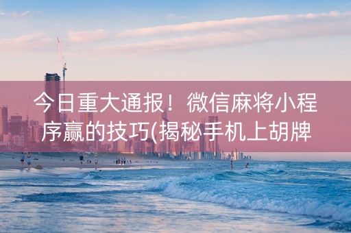 今日重大通报！微信麻将小程序赢的技巧(揭秘手机上胡牌神器)