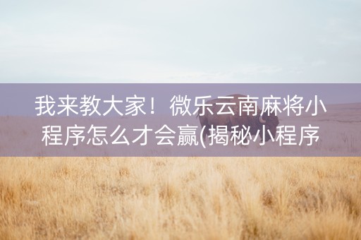 我来教大家！微乐云南麻将小程序怎么才会赢(揭秘小程序最新神器下载)