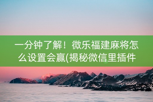一分钟了解！微乐福建麻将怎么设置会赢(揭秘微信里插件免费)
