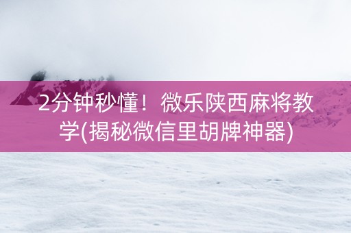 2分钟秒懂！微乐陕西麻将教学(揭秘微信里胡牌神器)