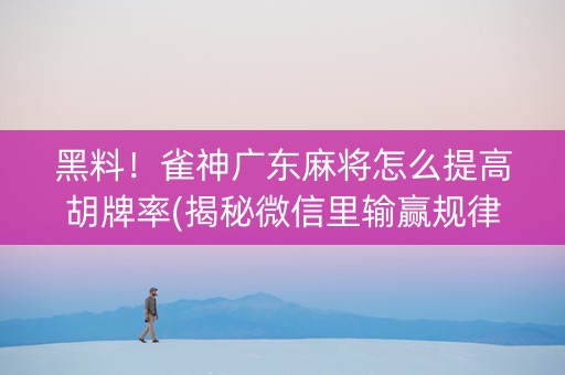 黑料！雀神广东麻将怎么提高胡牌率(揭秘微信里输赢规律)