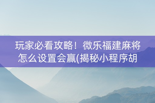 玩家必看攻略！微乐福建麻将怎么设置会赢(揭秘小程序胡牌神器)