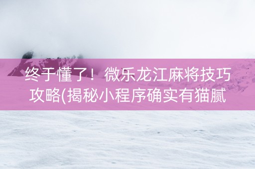 终于懂了！微乐龙江麻将技巧攻略(揭秘小程序确实有猫腻)