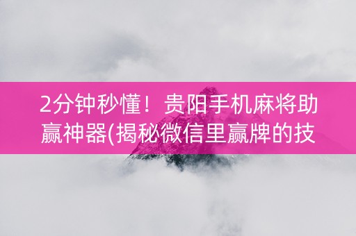 2分钟秒懂！贵阳手机麻将助赢神器(揭秘微信里赢牌的技巧)